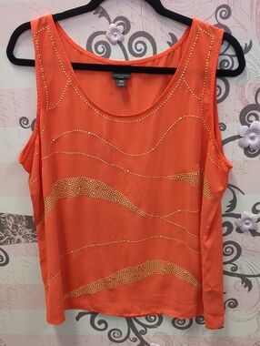 Worthington Orange Sleeveless Embellished Tank Top